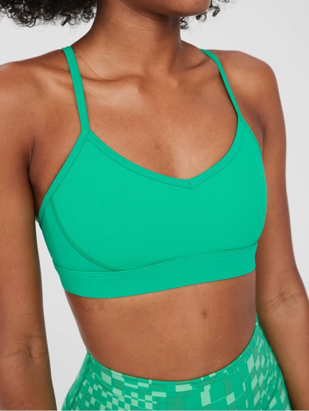 aerie Ribbed V-Neck Sports Bralette in Emerald